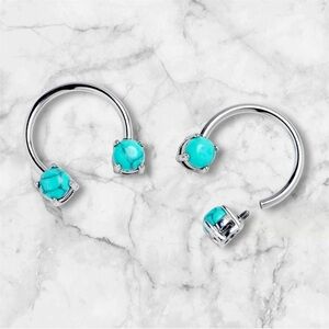 BODY CANDY Silver Turquoise Stone Western Horseshoe Nipple Rings